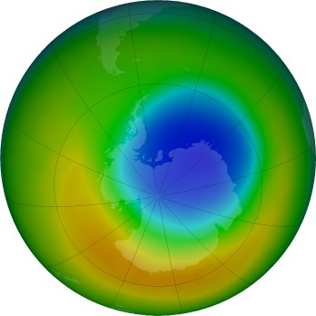 Antarctic ozone map for 2019-10